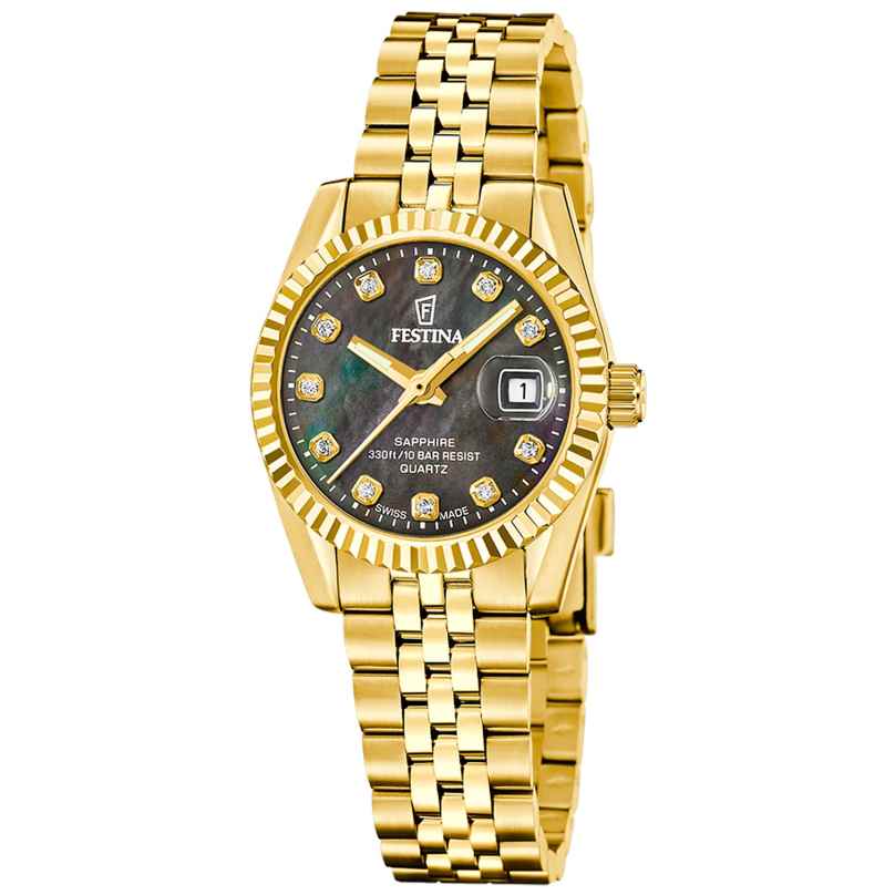 Festina F20089/3 Damenuhr Quarz Goldfarben/Perlmutt Schwarz 10 bar 8430622858598