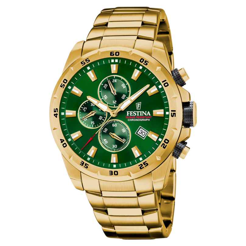 Festina F20541/3 Men´s Wristwatch Chronograph Gold Toned/Green 8430622770135