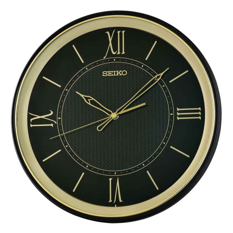 Seiko QXA834K Wanduhr Quarz mit Leisegang Schwarz/Goldfarben 4517228841354