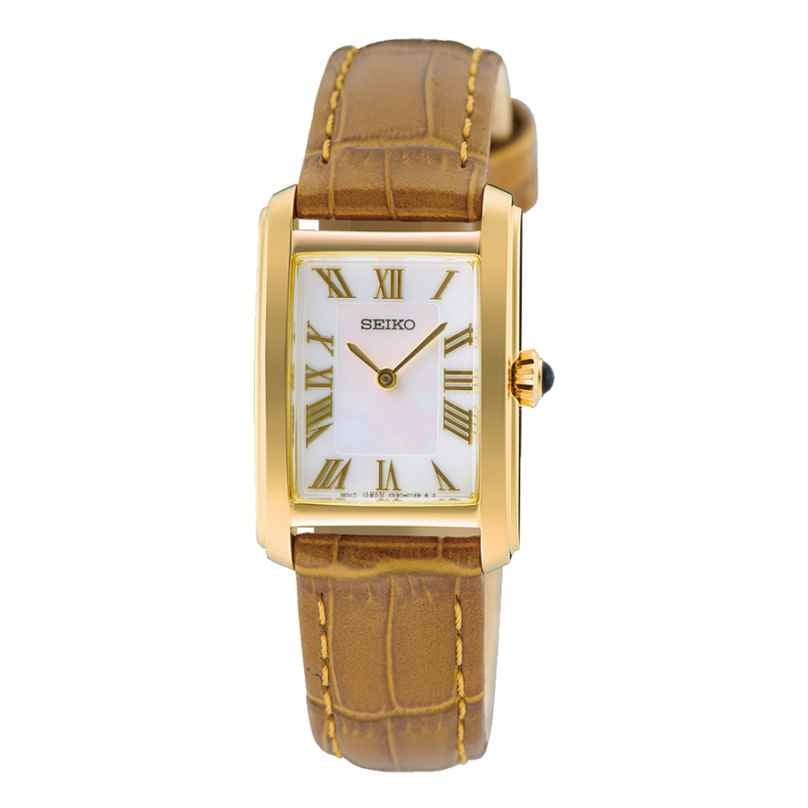 Seiko SWR100P1 Damen-Armbanduhr Rechteckig Braun/Goldfarben 4954628255495