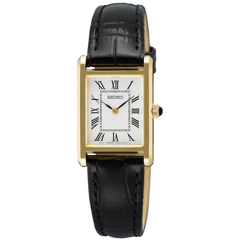 Seiko SWR108P1 Damen-Armbanduhr Quarz mit Lederband Schwarz 4954628256164