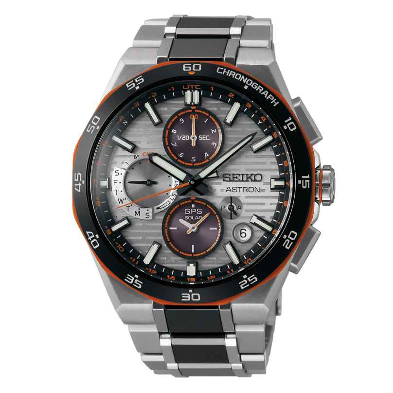 Seiko SSH183J1 Astron GPS Solar Men's Watch Chrono Titanium Black/Orange LE 4954628255396
