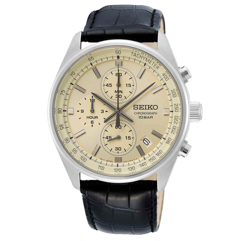Seiko SSB383P1 Herrenuhr Chronograph mit Lederband Schwarz 4954628235749
