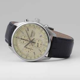 Seiko SSB383P1 Men's Watch Chronograph with Leather Strap Black