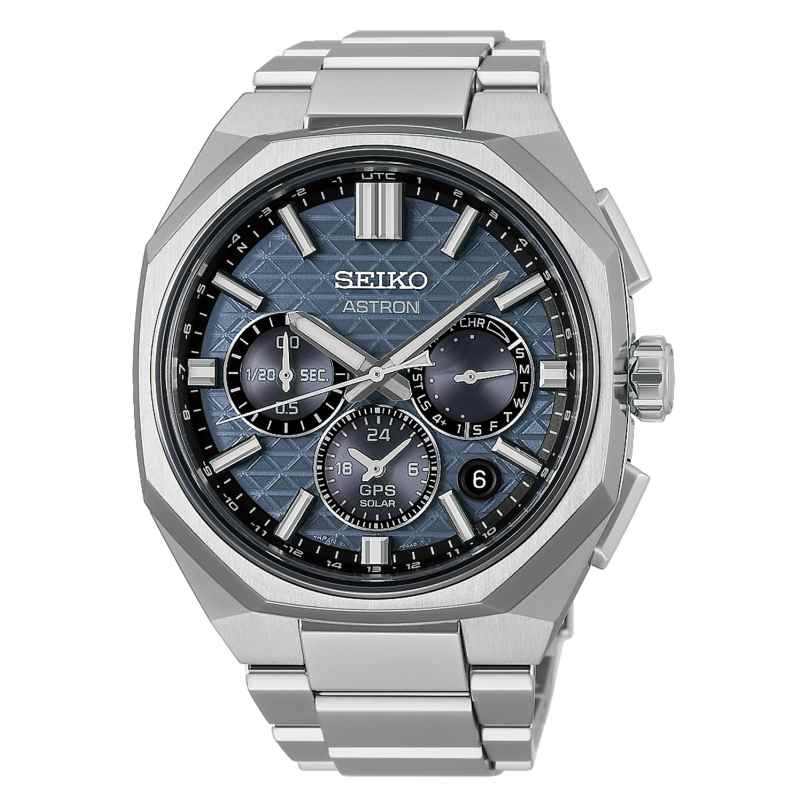 Seiko HAB001J1 Astron GPS Solar Herren-Armbanduhr Chronograph Titan/Blau 4954628258328