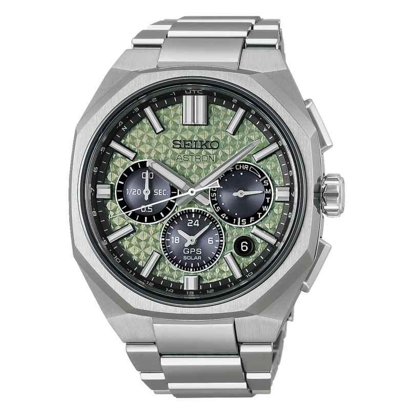 Seiko HAB005J1 Astron GPS Solar Herrenuhr Chronograph Titan/Hellgrün LE 4954628258755