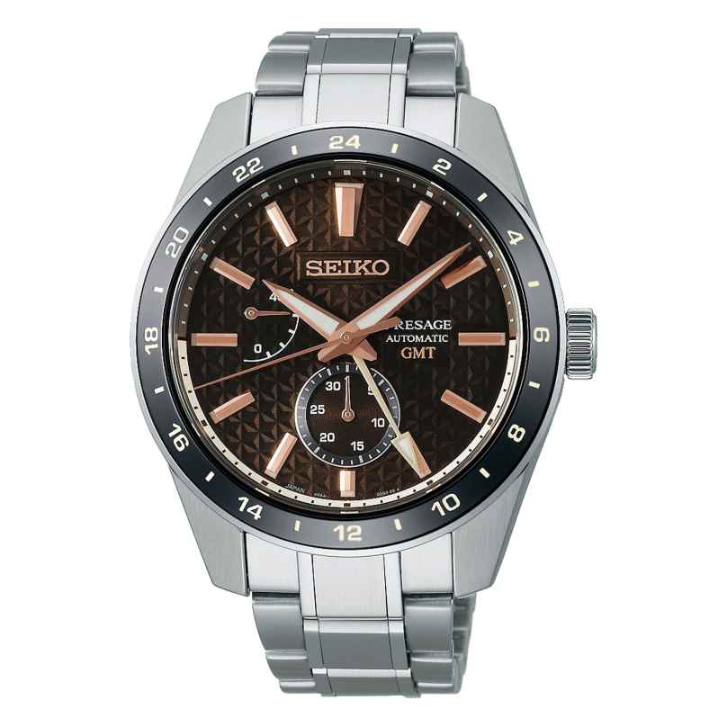 Seiko SPB275J1 Presage Men's Automatic Watch Sharp Edged GMT Steel/Brown 4954628244956