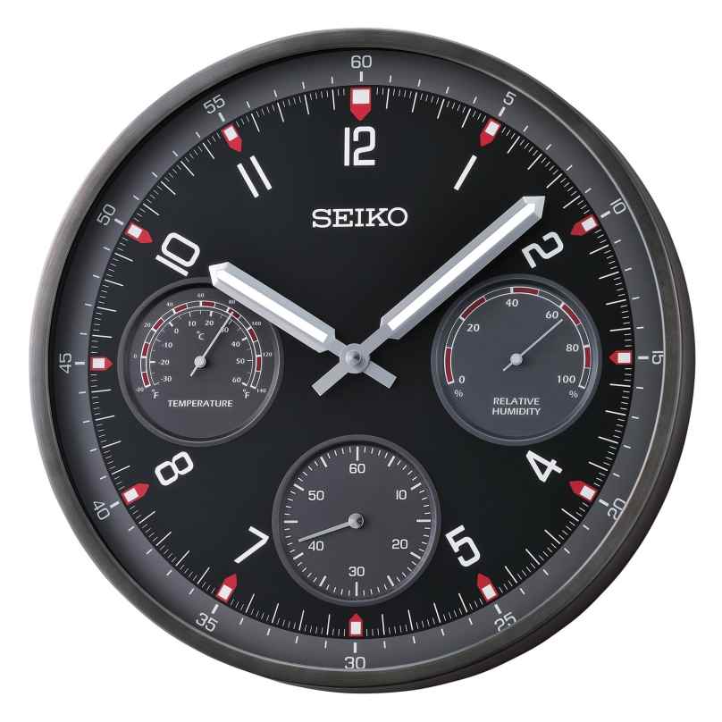 Seiko QXA823K Wall Clock Thermometer Hygrometer Anthracite/Black 4517228839252