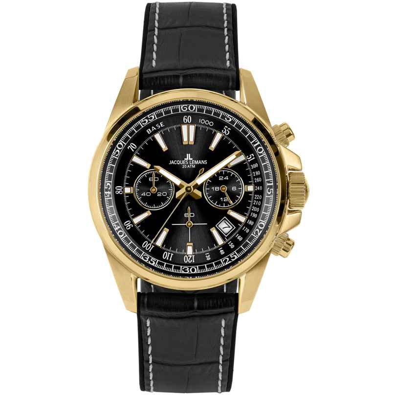 Jacques Lemans 1-2117E Men's Watch Chronograph Liverpool Black/Gold Tone 4040662164135