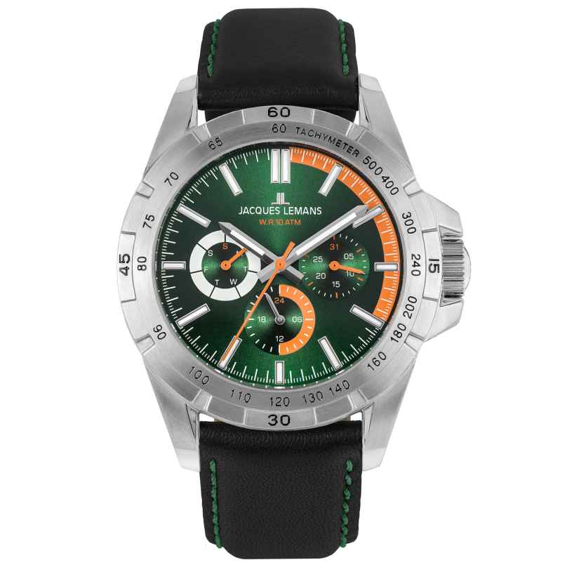 Jacques Lemans 42-11D Men's Multifunction Watch Sports Green/Orange 4040662170952
