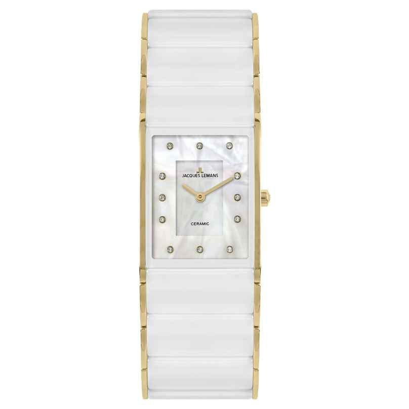 Jacques Lemans 1-1940K Keramik-Armbanduhr für Damen Dublin Weiß/Goldfarben 4040662171058