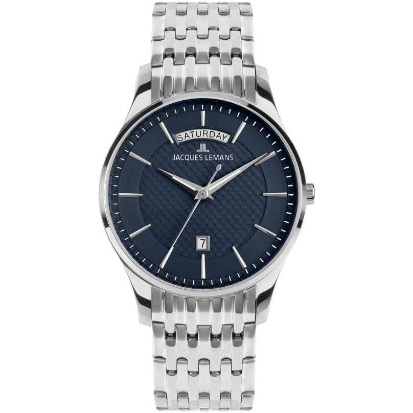 Jacques Lemans 1-2193H Men's Wristwatch London Quartz Steel/Dark Blue 4040662184201
