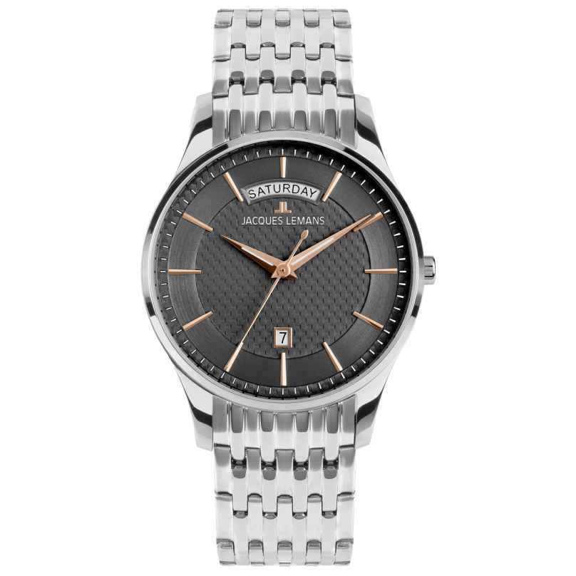 Jacques Lemans 1-2193I Quarzuhr für Herren London Stahl/Dunkelgrau 4040662184218