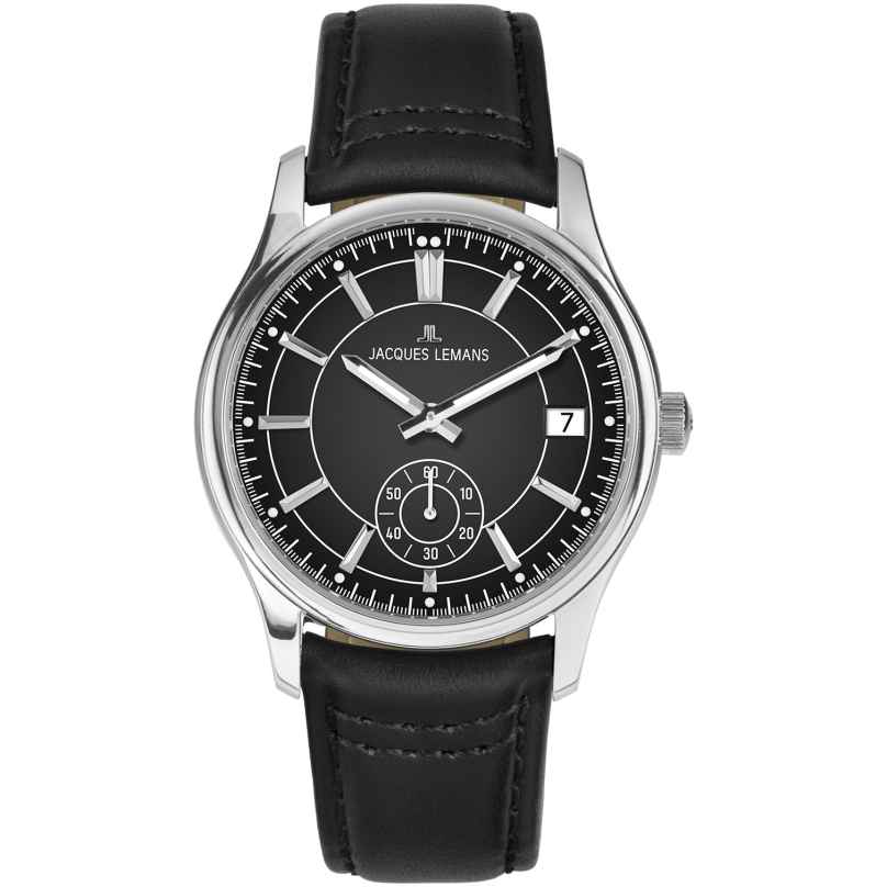 Jacques Lemans 1-2197A Herrenuhr Derby mit Lederband Schwarz 4040662184232