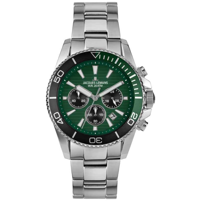 Jacques Lemans 1-2206I Men's Diver's Watch Chronograph Steel/Green 4040662184577