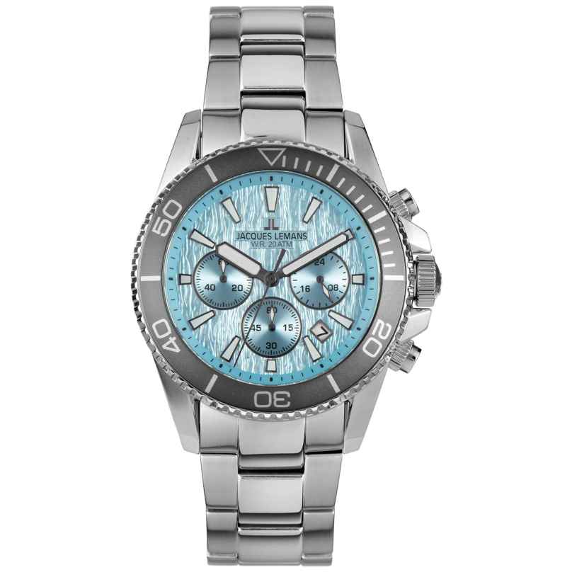 Jacques Lemans 1-2206K Men's Diving Watch Chronograph Steel/Ice Blue 4040662184591