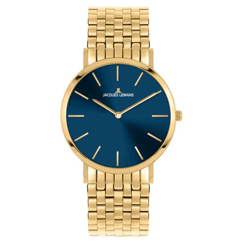 Jacques Lemans 1-2172M Women's Wristwatch Nizza Gold Tone/Dark Blue 4040662180401