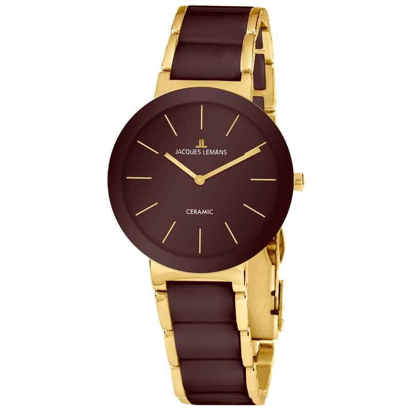 Jacques Lemans 42-7ZE Damenuhr Monaco Goldfarben/Keramik Braun 4040662189626