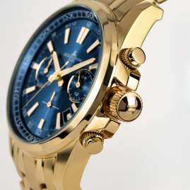 Jacques Lemans 1-2117ZI Men's Watch Chronograph Liverpool Gold Tone/Blue