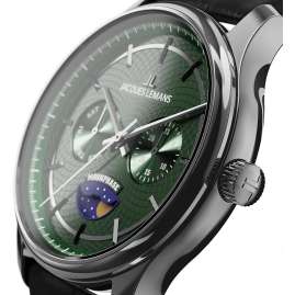 Jacques Lemans 1-2213H Herrenarmbanduhr Derby mit Mondphase Schwarz/Grün