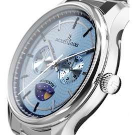 Jacques Lemans 1-2213N Armbanduhr für Herren Derby mit Mondphase Stahl/Blau