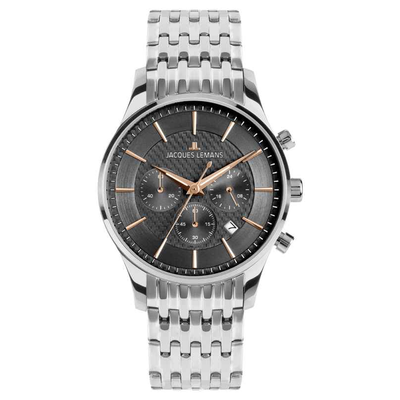 Jacques Lemans 1-2228I Herren-Armbanduhr Chronograph London Anthrazit 4040662209911