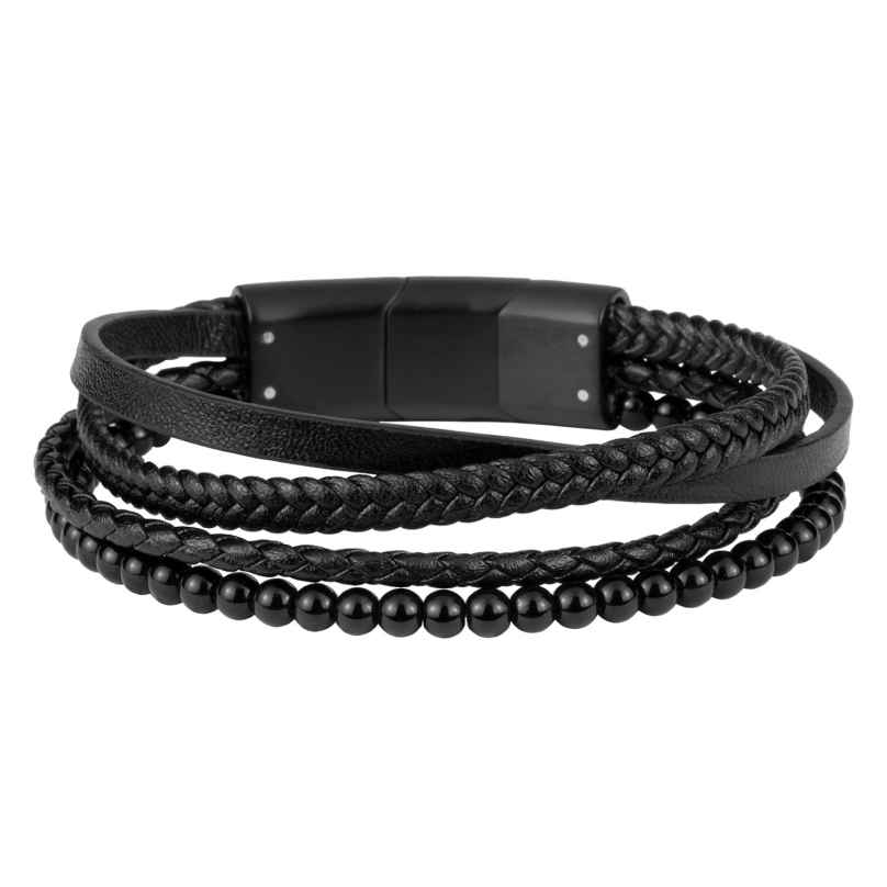 Jacques Lemans S-B109A Men's Bracelet Leather and Onyx Black 4040662162315