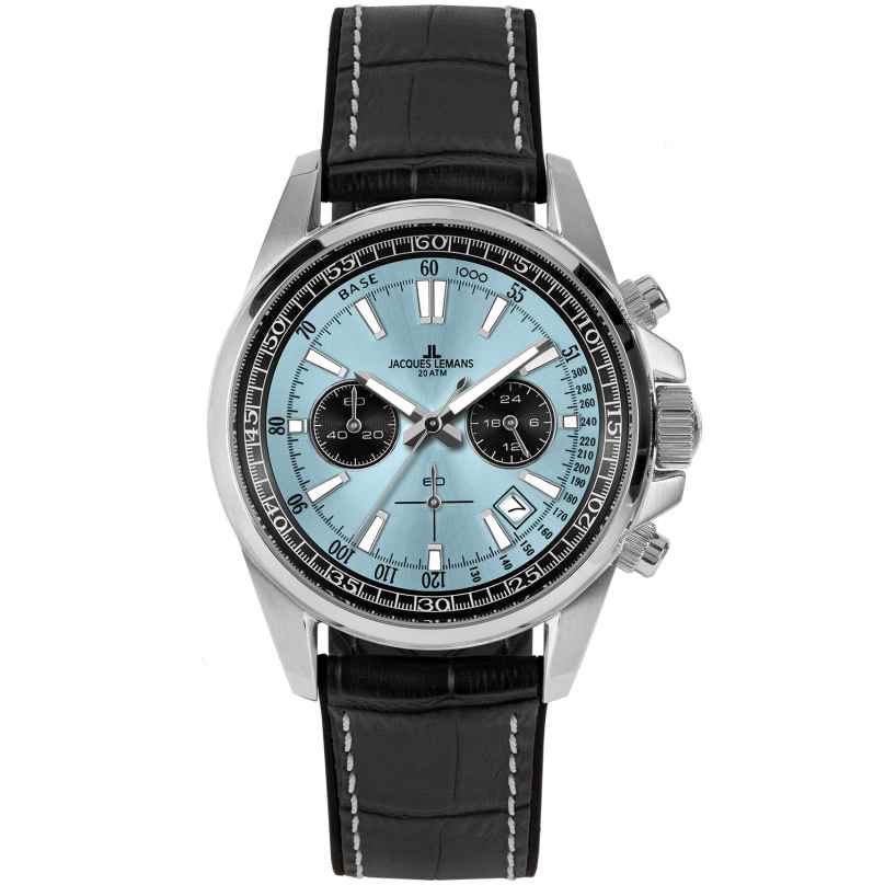 Jacques Lemans 1-2117R Men's Watch Chronograph Liverpool Black/Light Blue 4040662178163