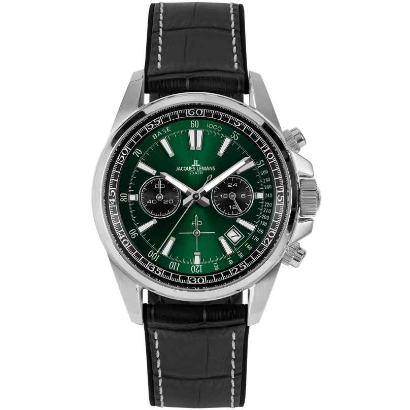 Jacques Lemans 1-2117T Men's Wristwatch Chronograph Liverpool Black/Green 4040662178187