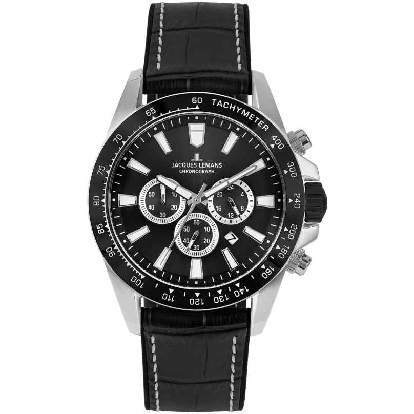 Jacques Lemans 1-2140A Men's Wristwatch Chronograph Liverpool Black 4040662175407