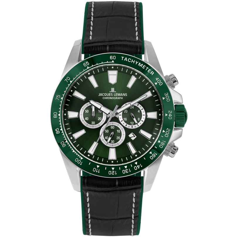 Jacques Lemans 1-2140C Chronograph Men's Watch Liverpool Black/Green 4040662175421