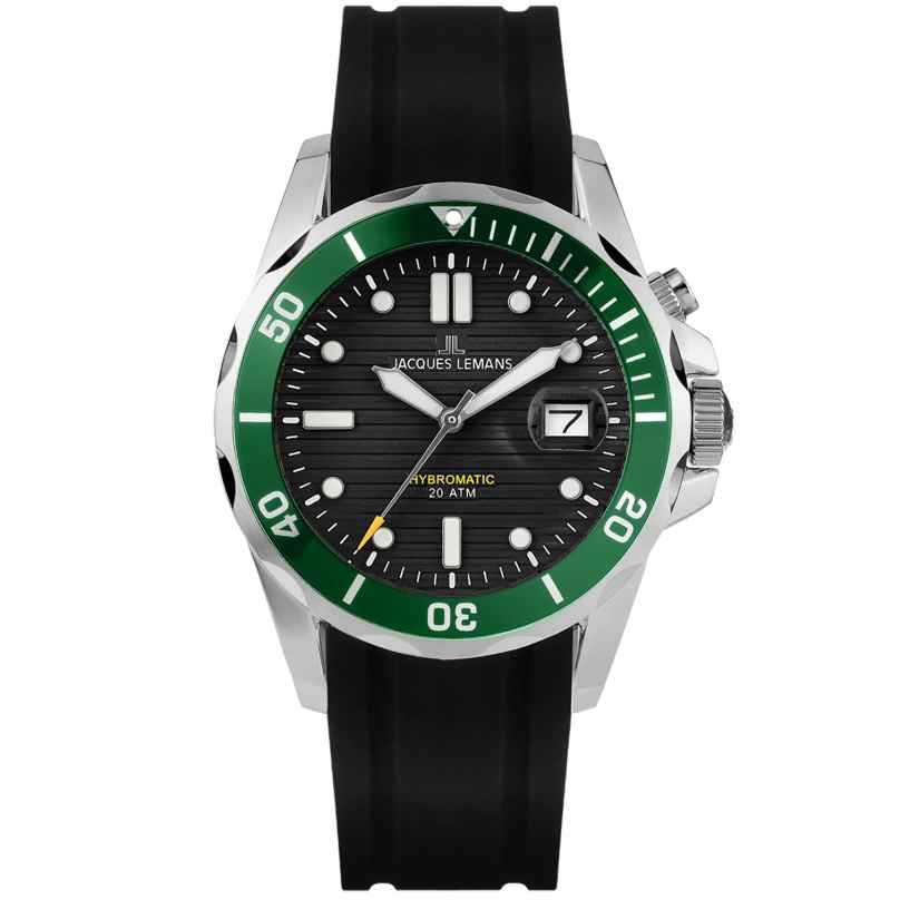 Jacques Lemans 1-2170E Men's Watch Hybromatic Black/Green 4040662179573
