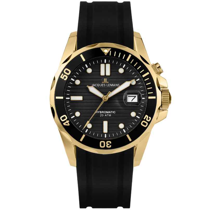 Jacques Lemans 1-2170F Men's Watch Hybromatic Black/Gold Tone 4040662179580