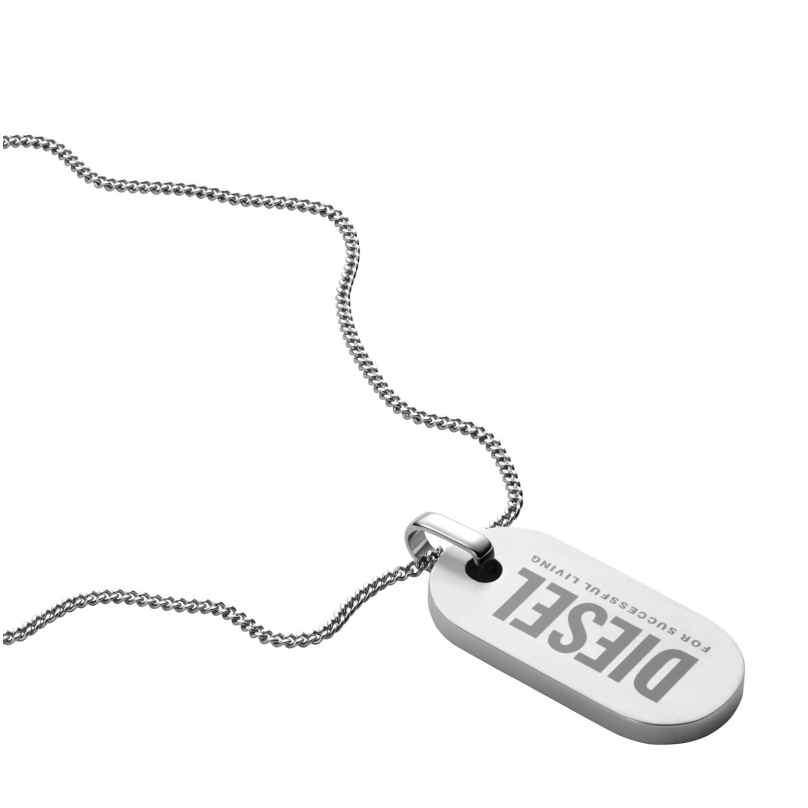 Diesel DX1348040 Men's Curb Chain Necklace with Dog Tag Pendant 4064092116519