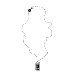 Diesel DX1348040 Men's Curb Chain Necklace with Dog Tag Pendant