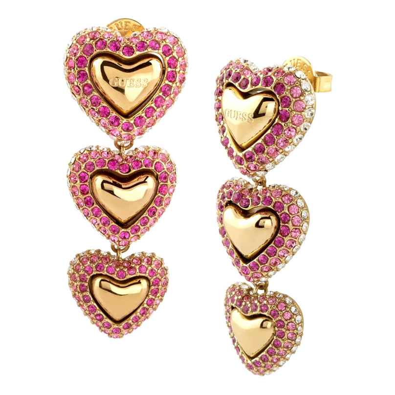 Guess JUBE05002JWYGPK Women's Drop Earrings Heart Gold Tone 7620837551594