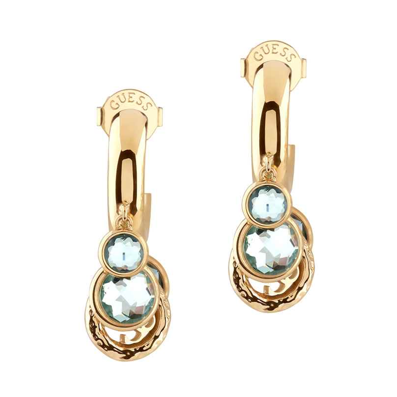 Guess JUBE05095JWYGAQ Women's Hoop Earrings Crystal Charms 4G Blue/Gold 7628907234088