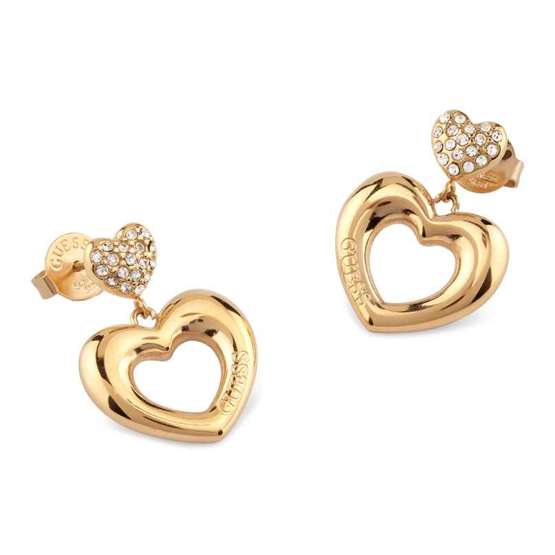 Guess JUBE05209JWYG Women's Earrings Heart Pave Gold Tone 7628907234880