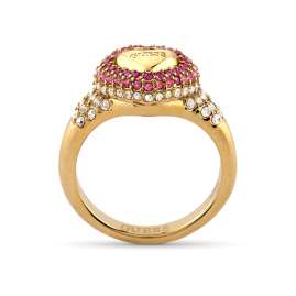 Guess JUBR05009JWYGPK Women's Ring Pave Heart Signet Gold Tone