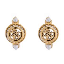 Guess JUBE05518JWYG Women's Earrings 4G Tiny Pearly Huggies Gold Tone