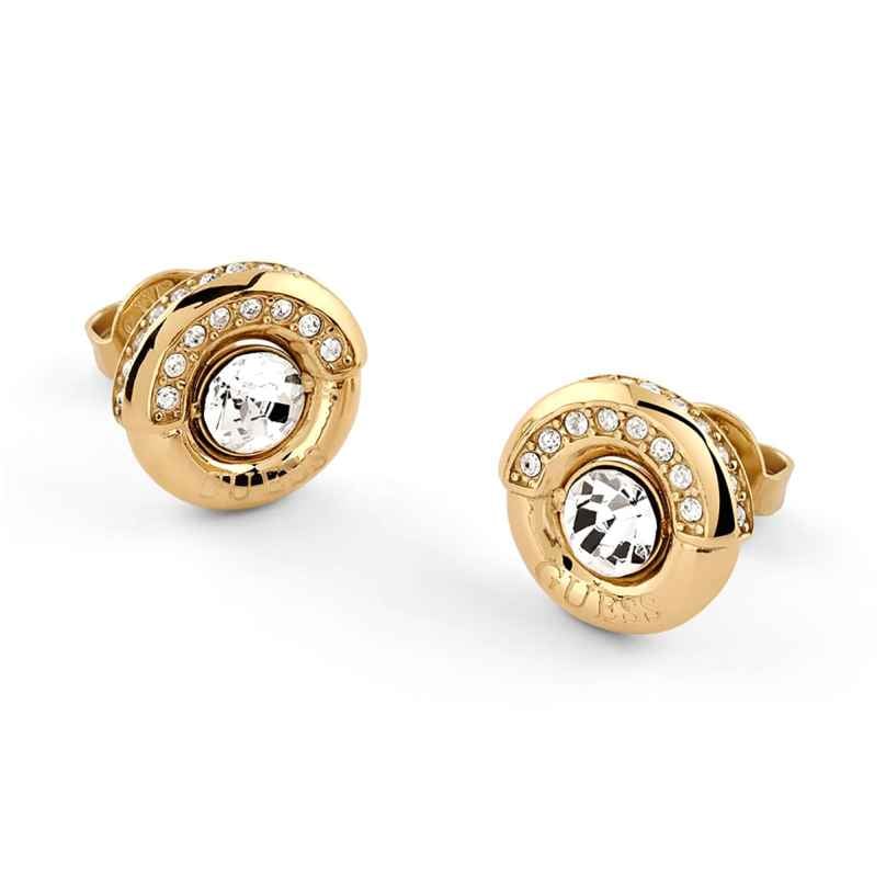 Guess JUBE05380JWYGT/U Damen-Ohrringe Ohrstecker Coin Pave Goldfarben 7621235400651