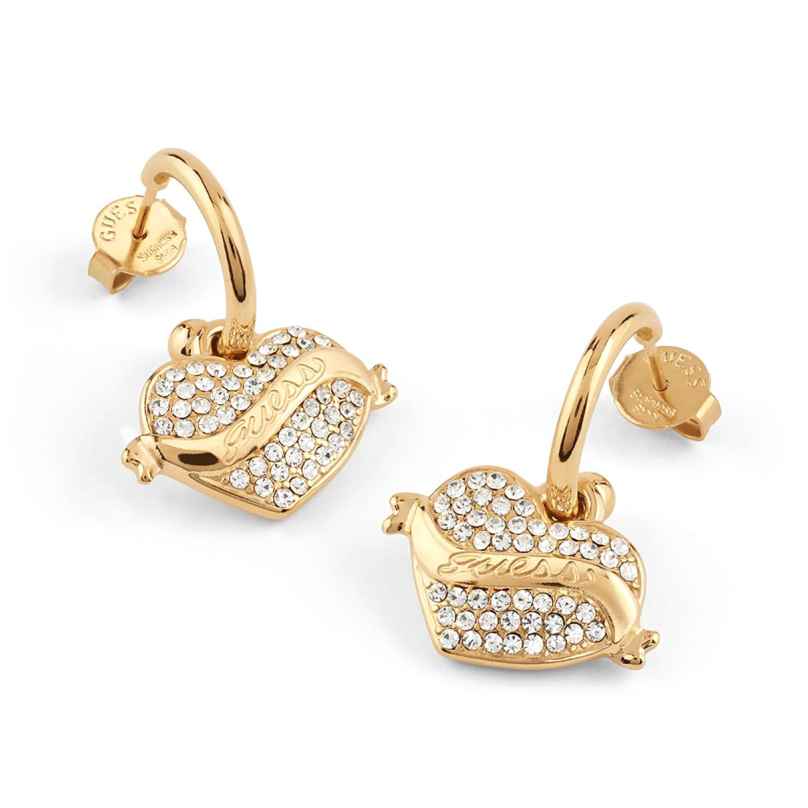 Guess JUBE05477JWYGT/U Women's Hoop Earrings Heart Gold Tone 7621235403430