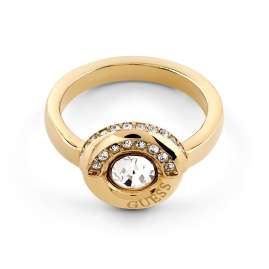 Guess JUBR05379JWYG Women's Ring Coin Pave Solitaire Silver Tone