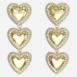 Guess JUBE06011JWYGT/U Women's Drop Earrings Pave Hearts Gold Tone 36 mm