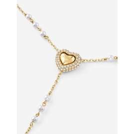 Guess JUBN06007JWYGT/U Women's Necklace Pave Heart Y Gold Tone