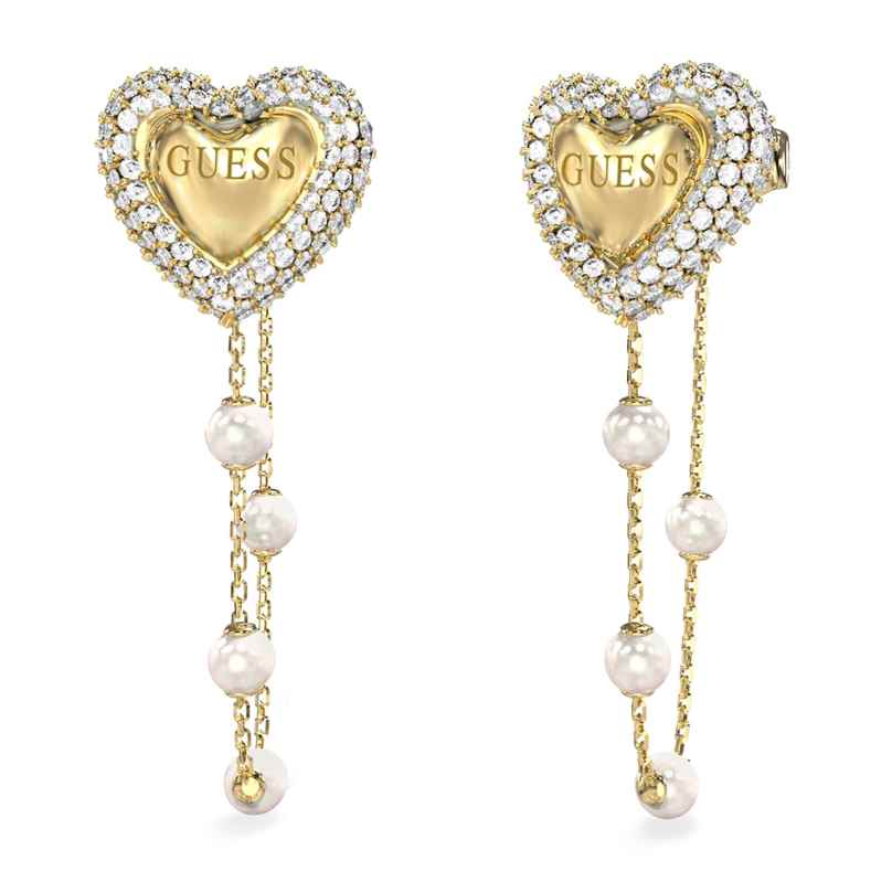 Guess JUBE06008JWYGT/U Damen-Ohrringe Herz Perlen-Kettchen Goldfarben 7625826399201