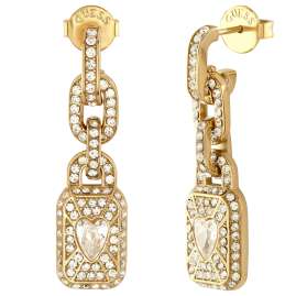 Guess JUBE06349JWYGT/U Women's Drop Earrings Crystal Love Tag Gold-Tone