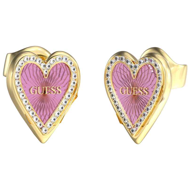 Guess JUBE03237JWYGPPT Women's Stud Earrings Heart Gold Tone Pink 7624926660006