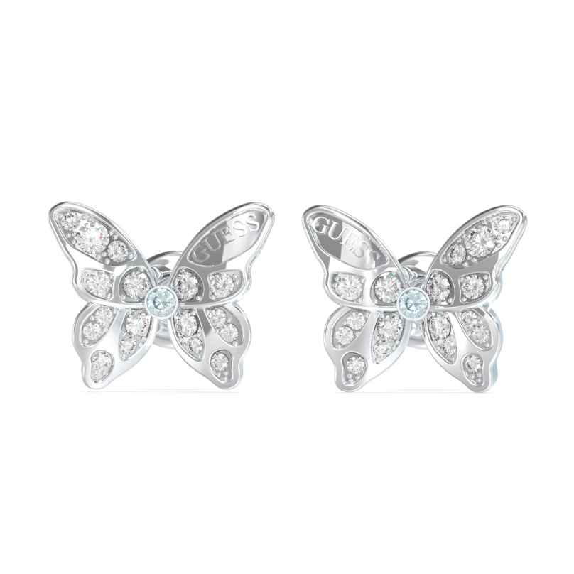 Guess JUBE04108JWRH Women's Stud Earrings Butterfly Pave Silver Tone 7618391639124