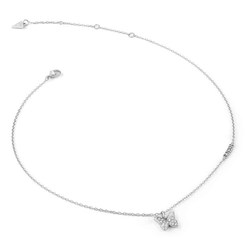 Guess JUBN04107JWRH Women's Necklace Pave Butterfly Silver Tone 7618391639117